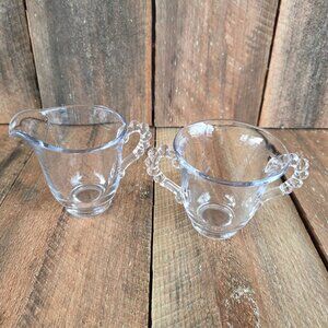 Vintage IMPERIAL CANDLEWICK GLASS Creamer Sugar Bowl Clear Boopie Footed Handles